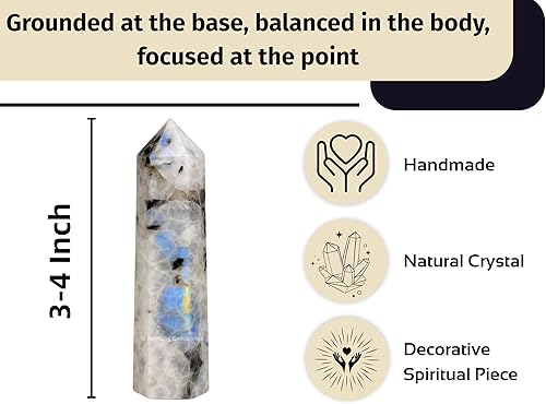 Miniatura 5 de Torres de cristal de piedra lunar arcoíris  Obelisco de punto de cristal curativo natural para curación de Reiki y cuadrícula de cristal (3 a 4