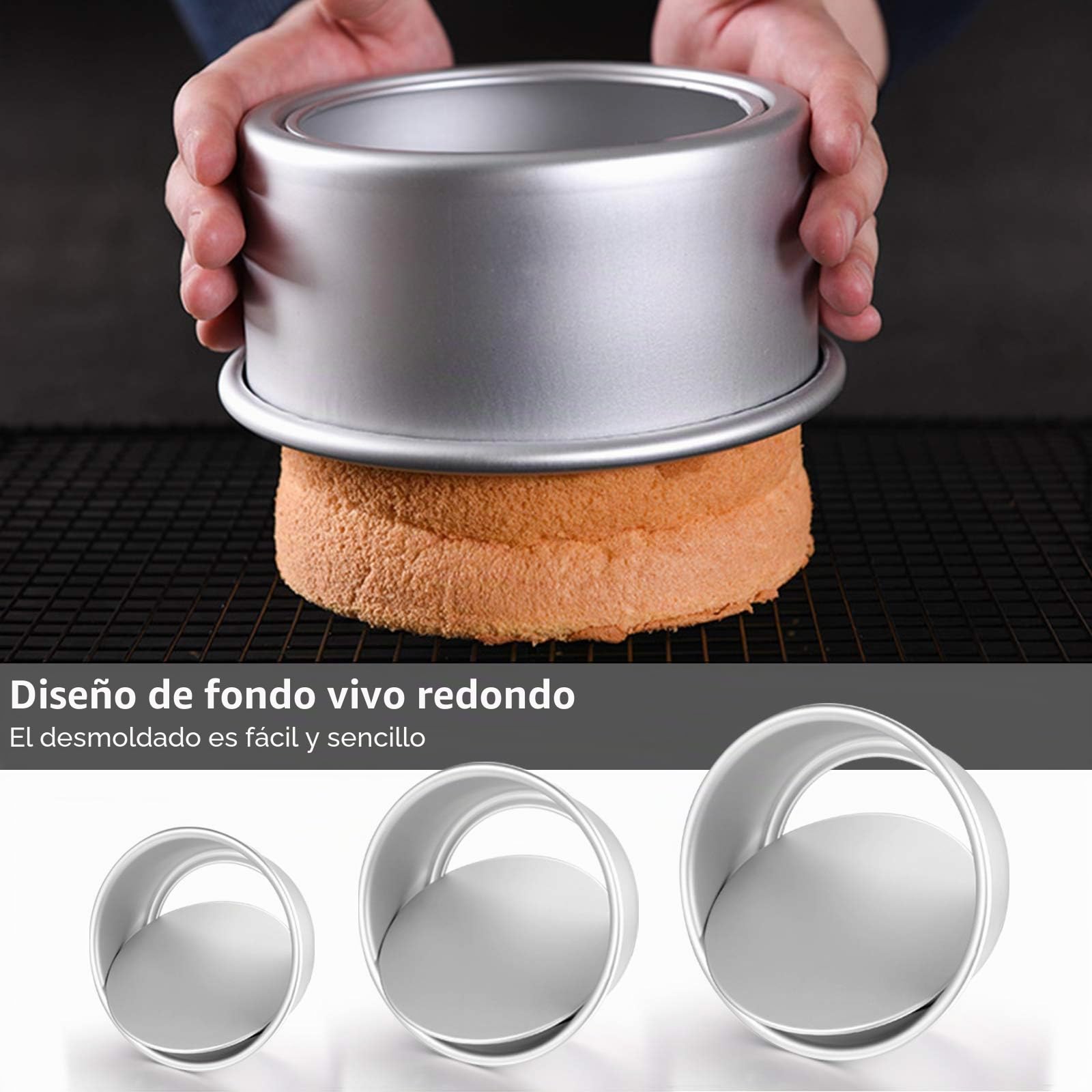 Moldes para Pasteles, Antiadherentes Redondo Aluminio Anodizado Molde de Horno Tartas con Base Desmontable, 3 Piezas (5"/ 7" / 9")