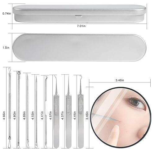 Miniatura 3 de 8 piezas de agujas de acné de acero inoxidable para eliminar puntos negros, pinzas de limpieza de acné, kit de herramientas para reventar espinillas