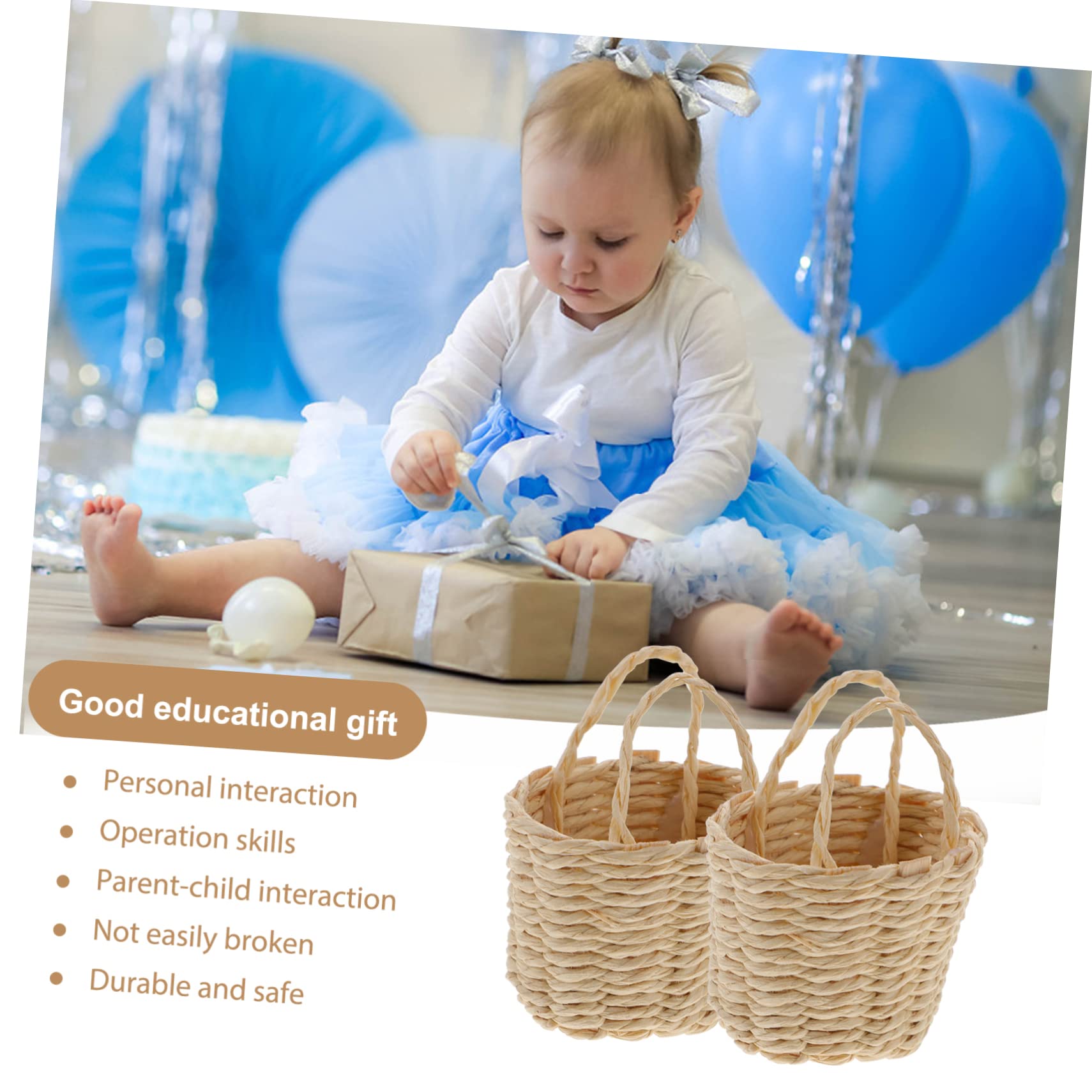 Cabilock 2Pcs Mini Woven Basket Tiny Flower with Handle Decorative Craft for Candy Photography Cute Miniature Design