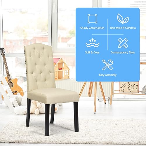 Miniatura 4 de NAFORT Sillas de comedor de tela, sillas clásicas de respaldo alto para cocina, sala de estar, patas de madera de goma maciza, silla acolchada