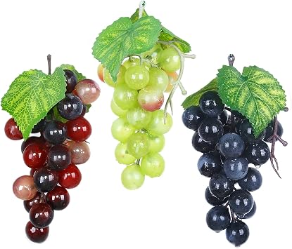 Artificial Fruits Grapes for Decoration Lifelike Fake Grape Imitation Plastic Fruit Decorations for Kitchen Home Christmas Party Pub Table Basket Photography Prop Ornament, 3 Pcs Mixed