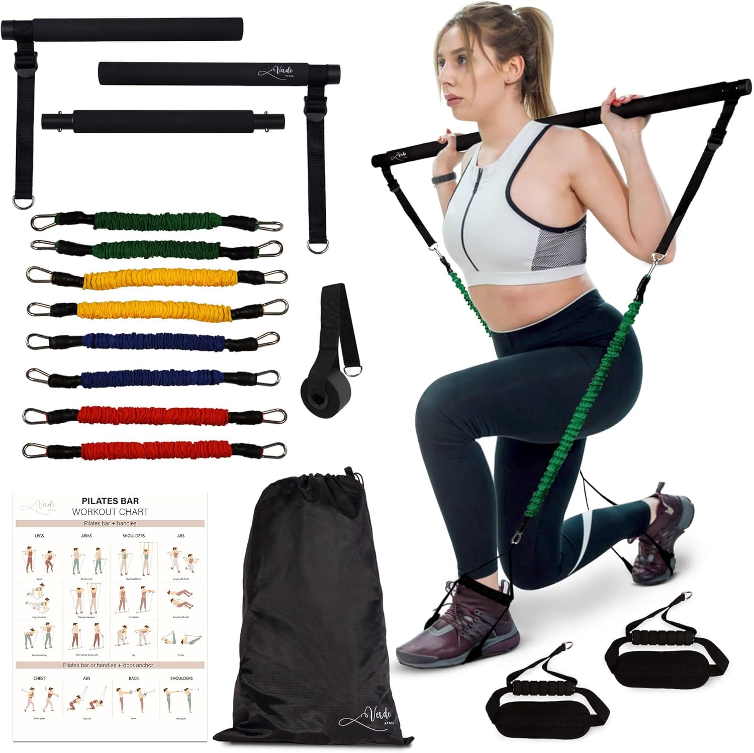 Kit de barra de pilates multifuncional con bandas de resistencia para mujeres, barra de escultura de pilates con 4 juegos de bandas de resistencia,