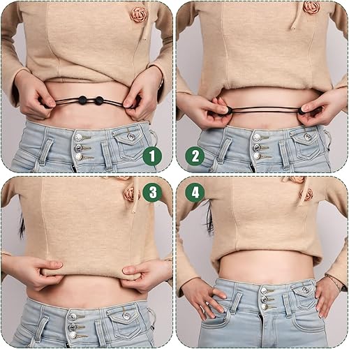 Miniatura 2 de 2 bandas ajustables Croptuck con 2 botones de jean para jeans sueltos, bandas elásticas ajustables para meter camisetas, correas cortas para ropa de