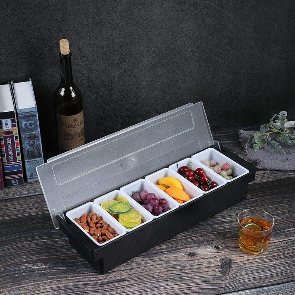 Porte-Condiments, conteneur de Service à Condiments réfrigéré avec 6 Compartiments Amovibles, Station de Garniture de Pizza en Plastique