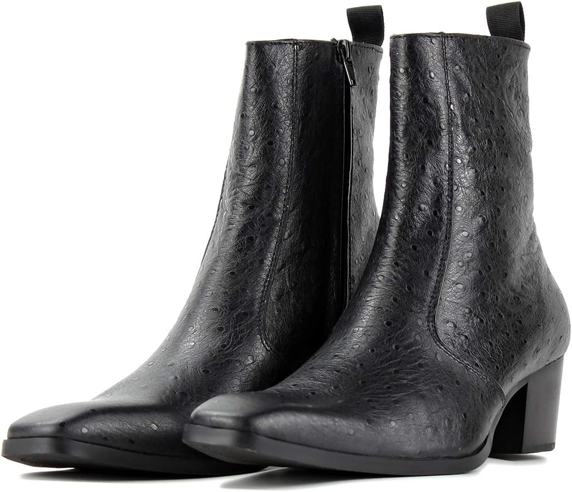 OSSTONE Men Chelsea Ankle Boots Leather Ostrich Print Western Cowboy Boots with Side Zipper Heel Dress Boots JY014 - Image 6