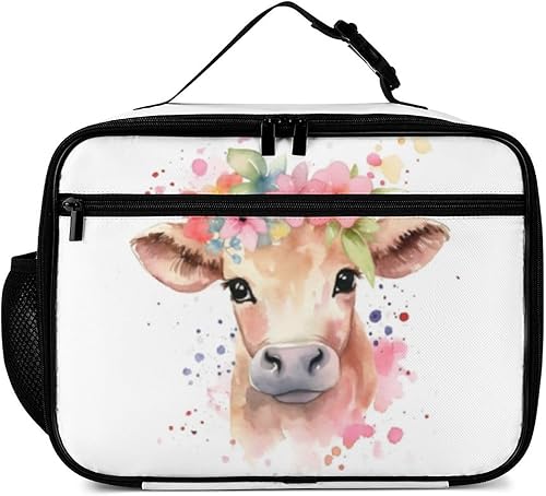 Miniatura 2 de Lonchera reutilizable de vaca con aislamiento, bolsa enfriadora, lonchera para comida y alimentos, bolsa de mano para mujeres, niños, niñas,