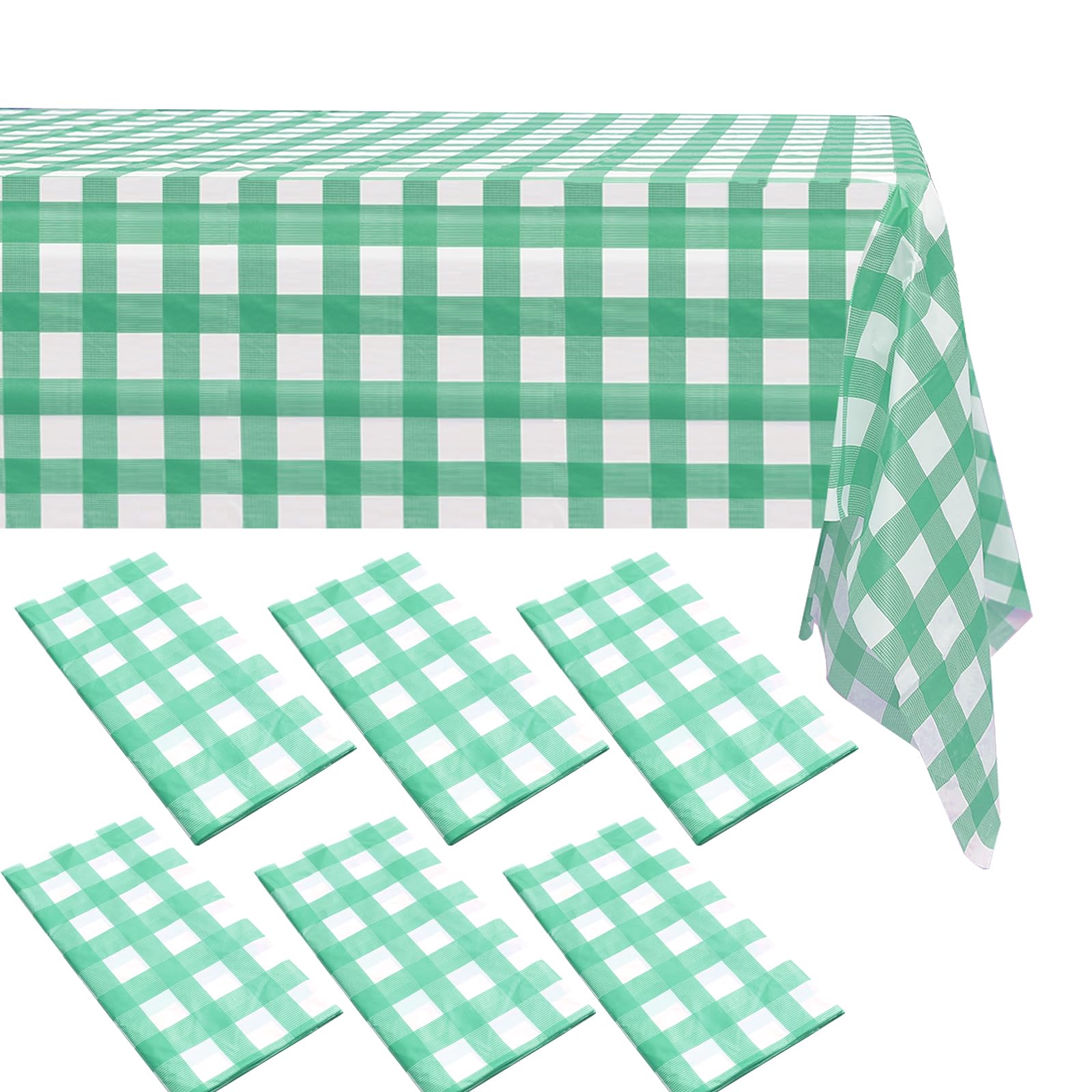 4 Nappes Vichy Vertes Et Blanches - 220x130cm - Imperméables, Rectangulaires - Pique-nique, Fête