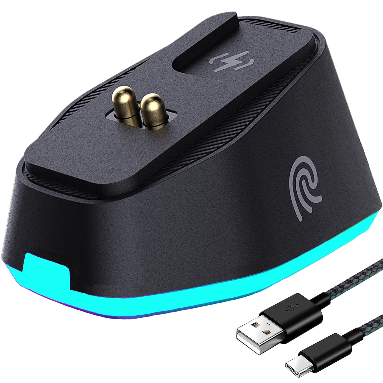 VeoryFly Upgraded RGB Charging Dock for Razer Mouse with 2 USB Ports,USB-C Fast Charger for Razer DeathAdder V2 Pro,Naga Pro,Viper Ultimate,Basilisk Ultimate Wireless Gaming Mice(Black&Cable)