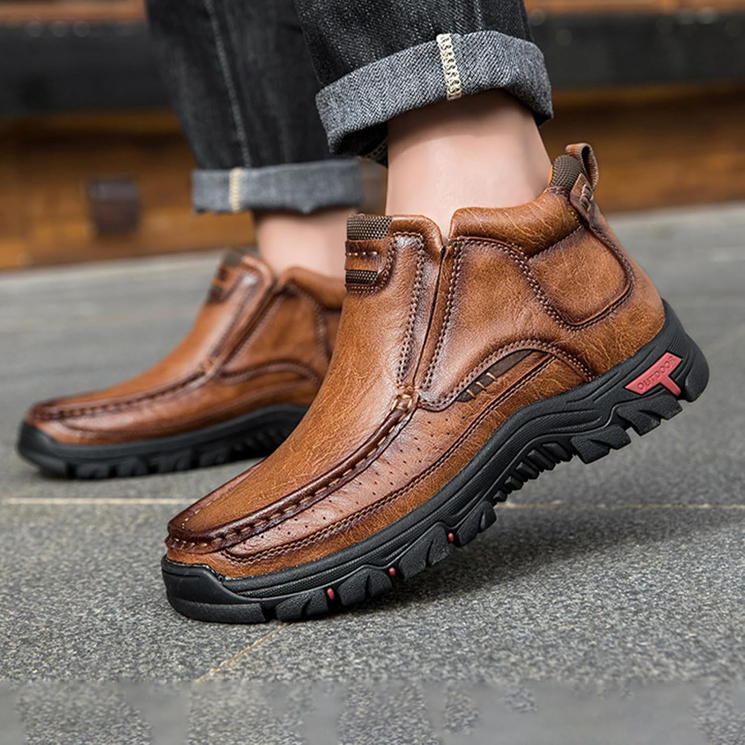 Men's Mid-top Outdoor Chukka Boots Moccasins Hiking Shoes