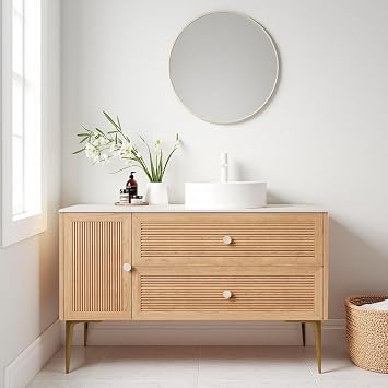 48" Freestanding Bathroom Vanity with Ceramic Sink, Oak