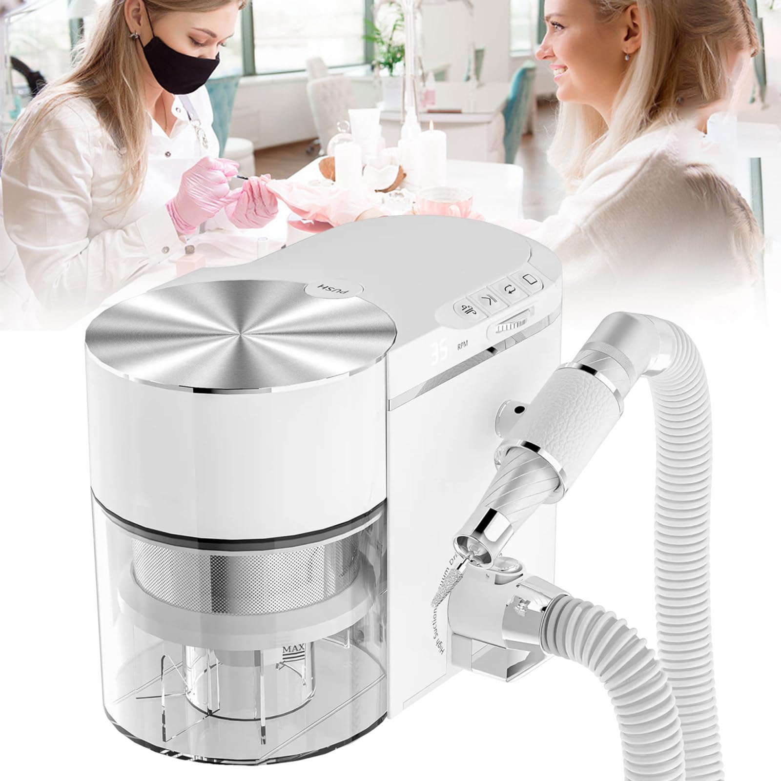 Sunseota 2-in-1 Nail Drill and Dust Collector, Professional Electric Nail File Polisher with Vacuum Suction, 30000 RPM Brushless Motor, 68dB Quiet Manicure Machine Kit for Acrylic Gel Nails White