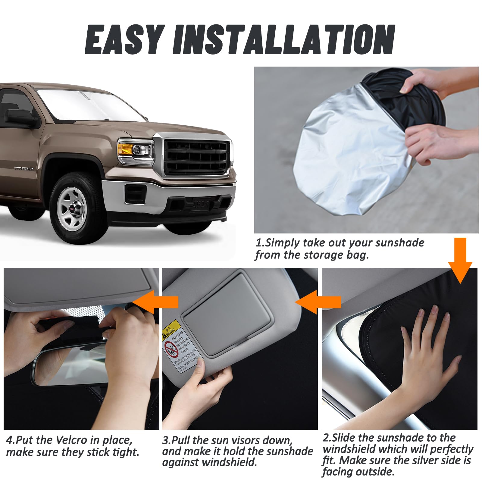 GMC Sierra Sun Shade Custom Fit Windshield Sun Shade For GMC Sierra 1500/2500/3500  HD 2014-2018 - Foldable UV Protection Truck Sun Shade