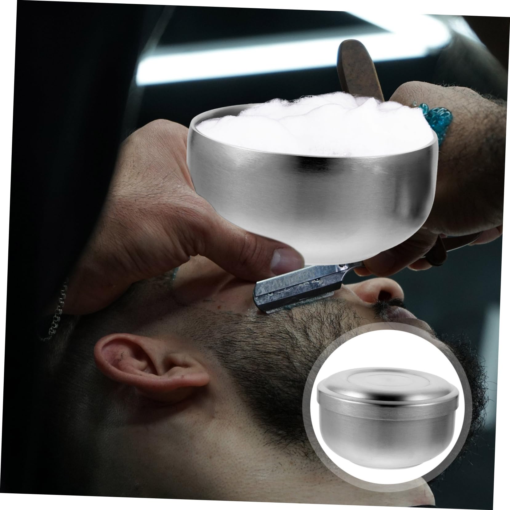 Homoyoyo Bol à Savonnette à Raser avec Couvercle pour Hommes en Acier Inoxydable Argenté Solide et Sûr, pour Salon ou Barber Shop