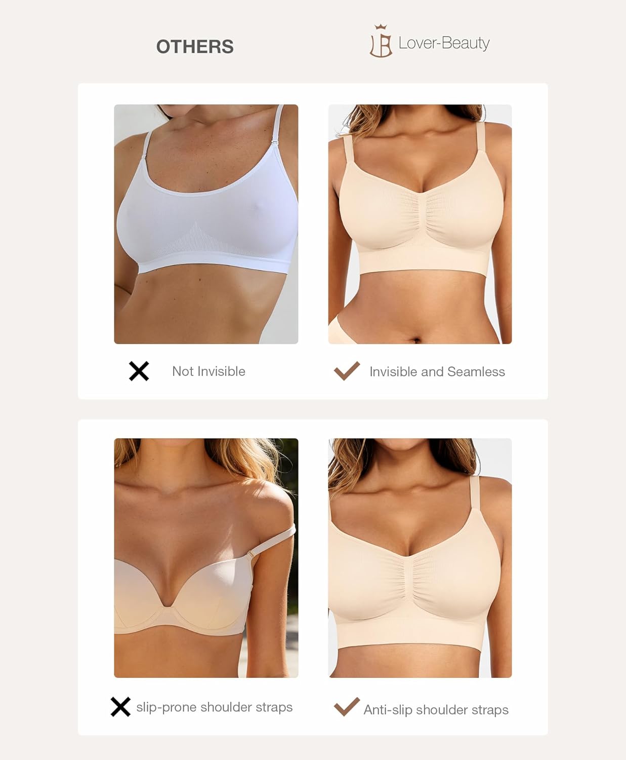 Lover-Beauty Wireless Bras for Women Push Up Full Coverage Seamless Everyday Bras Padded Sports Bra with Adjustable Straps - Image 3