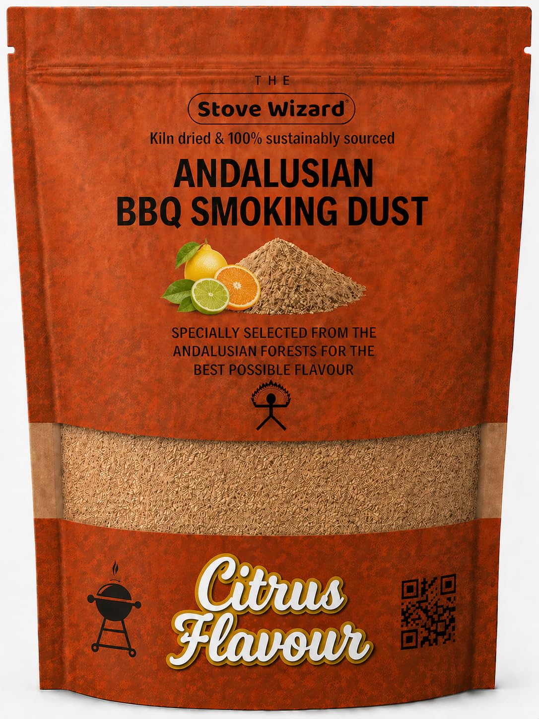 The Stove Wizard Citrus Wood BBQ Smoker Smoking Dust 1.5 Litre Andalusian Artisan Premium Quality Natural Eco Friendly Wood Dust for Gas & Charcoal Grill Outdoor Cooking for Authentic BBQ Flavour