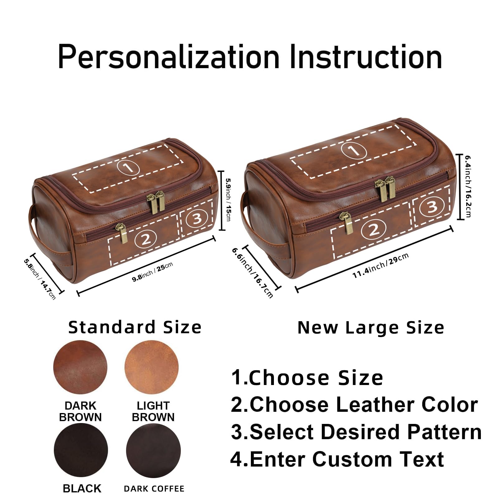 Bleggeit Personalized Leather Toiletry Bag For Men with Hook, Groomsmen Gifts Travel Bag Laser Engraved Name Monogram PU Leather Gift For Him Husband Father Leather Dopp Kit with Side Handle