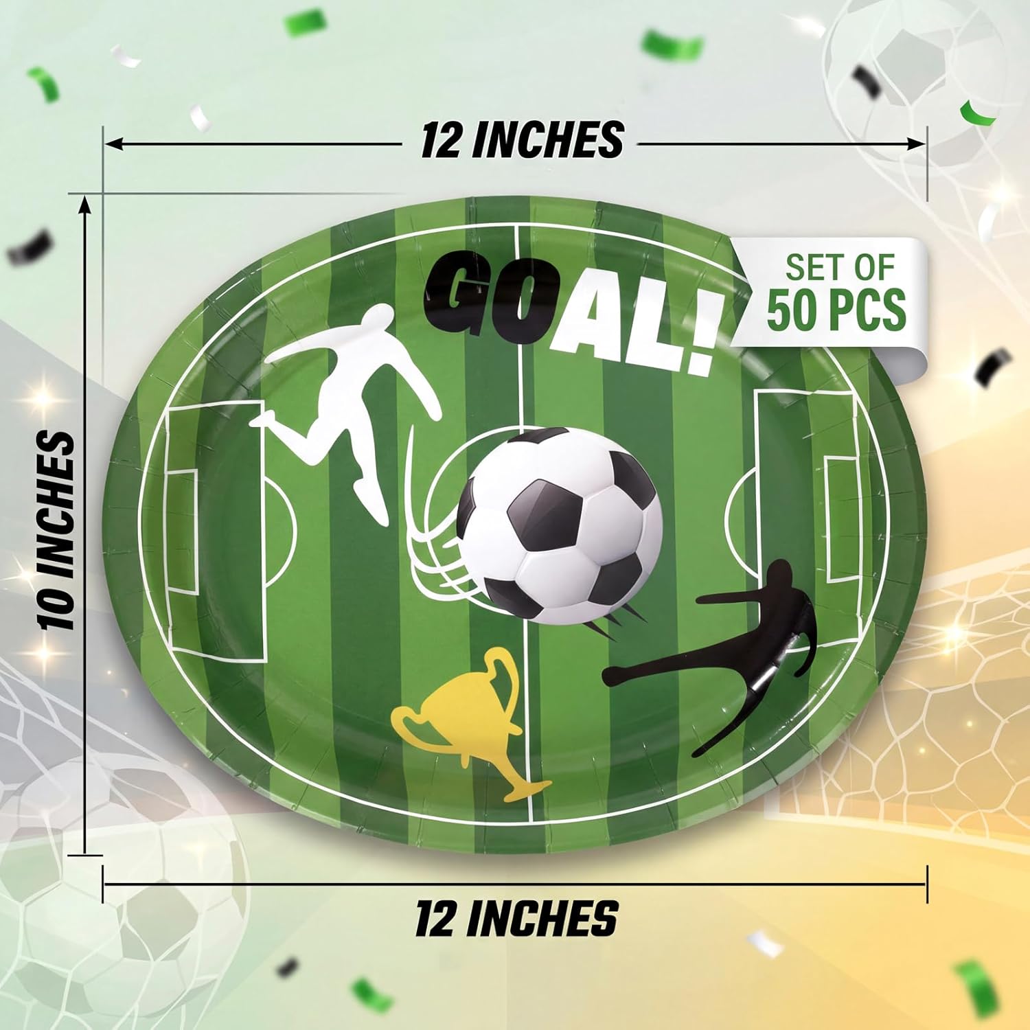 WDF 50Pack Soccer Oval Paper Plates - 10"x12" Heavy Duty Large Disposable Oval Paper Plates - Soccer Party Decorations -for Party/2026 FIFA World Cup