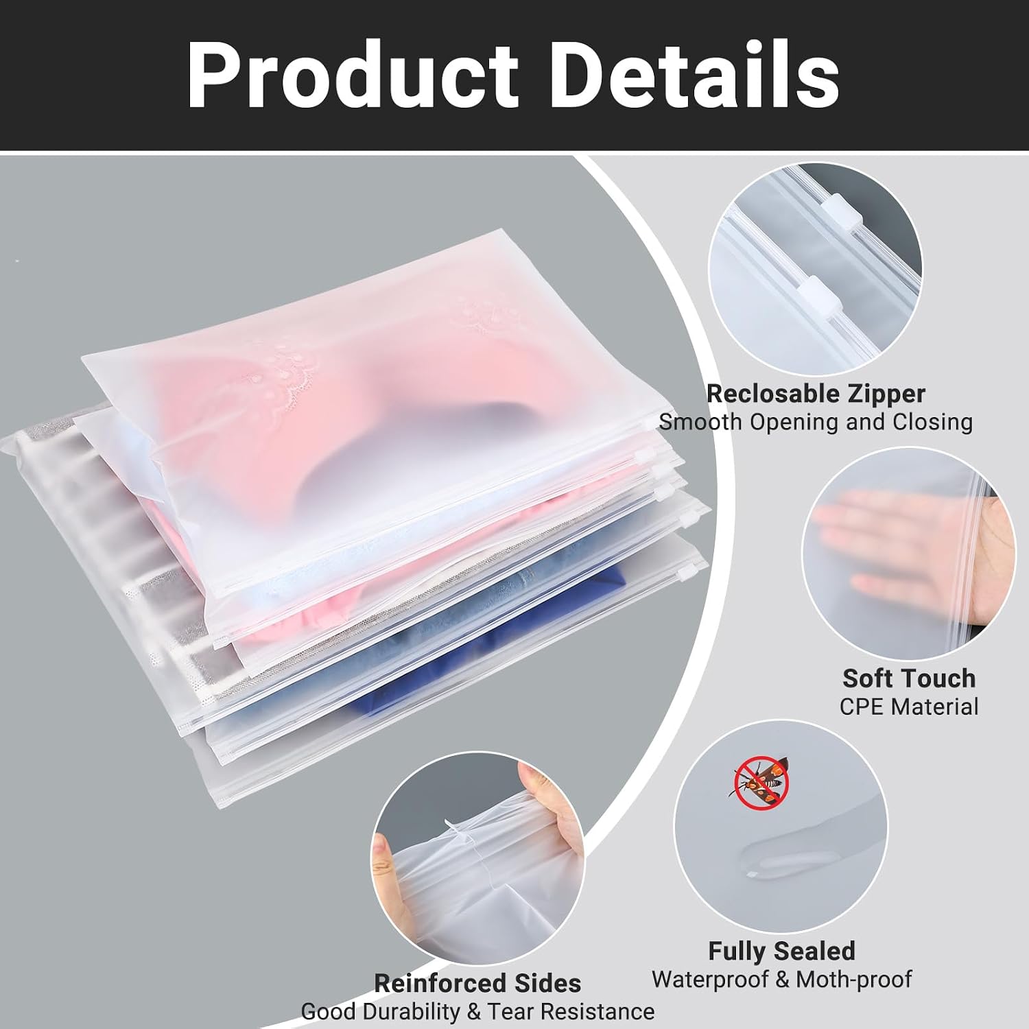 Frosted Zipper T Shirt Bags for Small Business, 25 Pcs 13x10 inch Waterproof Swimsuit Organizer Bags for Bikini, Bathing Suit, Shirt Packaging Shipping Travel, 3 Mil image 3