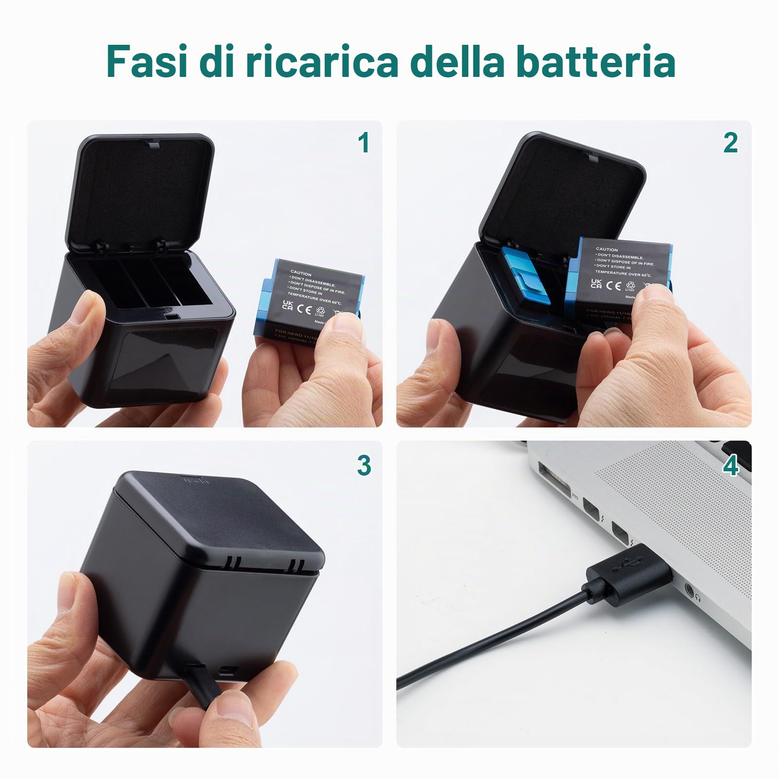 Batteria Hero 12 11 10 9 (2 set da 2000 mAh) batteria ricaricabile e caricabatterie USB LCD a 3 canali sono completamente compatibili con Gopro Hero 12 11 10 9