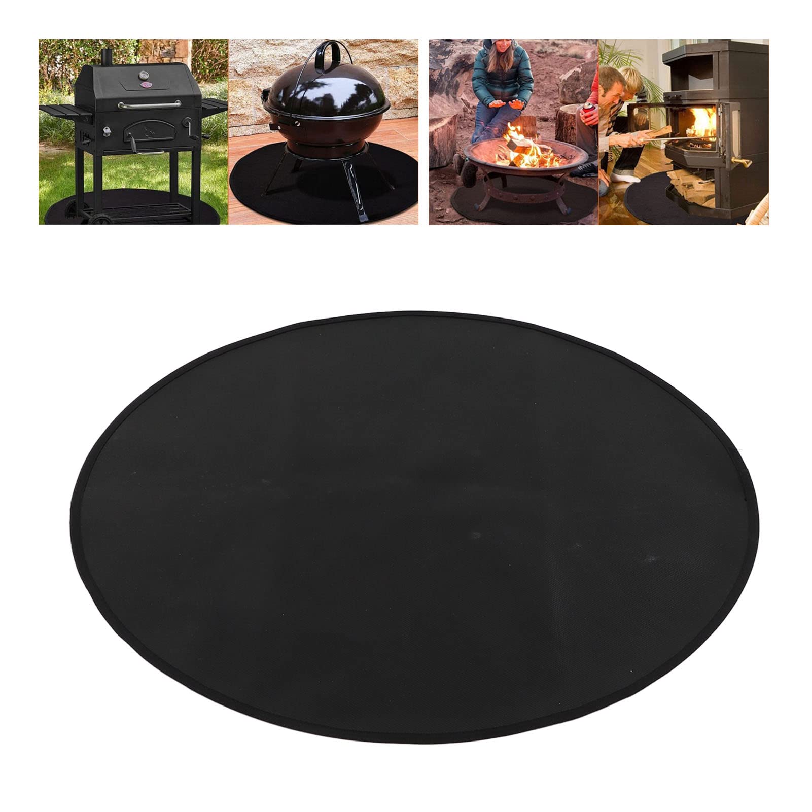Pilipane Grill Mat Fireproof High Temperature Washable Reusable Round BBQ Mat Black (24in / 60cm Dia)