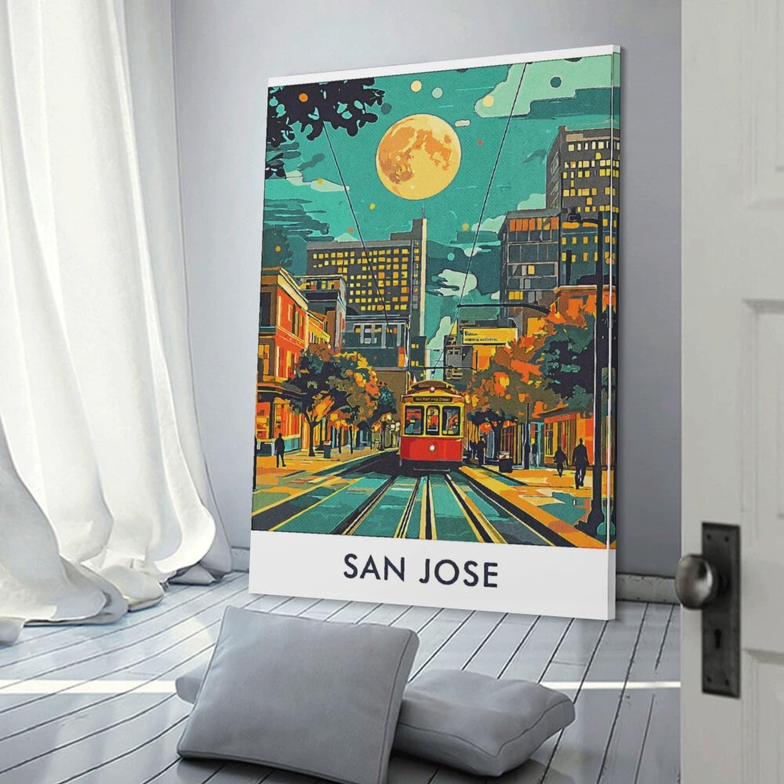 Junmoney Room Decor Wall Art San Jose Night Scene, 20x30inch(50x75cm), for Flats, Guest Rooms Or Compact Rooms, Wall Decor with Flexible Room Appeal