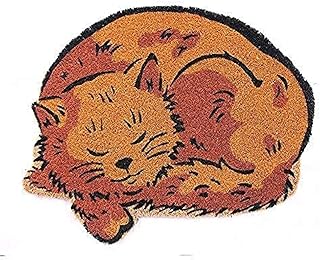 Coir Cat Shaped Mat for Outdoor Entrance, Non-Slip Door Rectangular Rug with Heavy Duty PVC Backing, Perfect for Indoor-Outdoor Use, Multicolor, 23.63"x23.63"