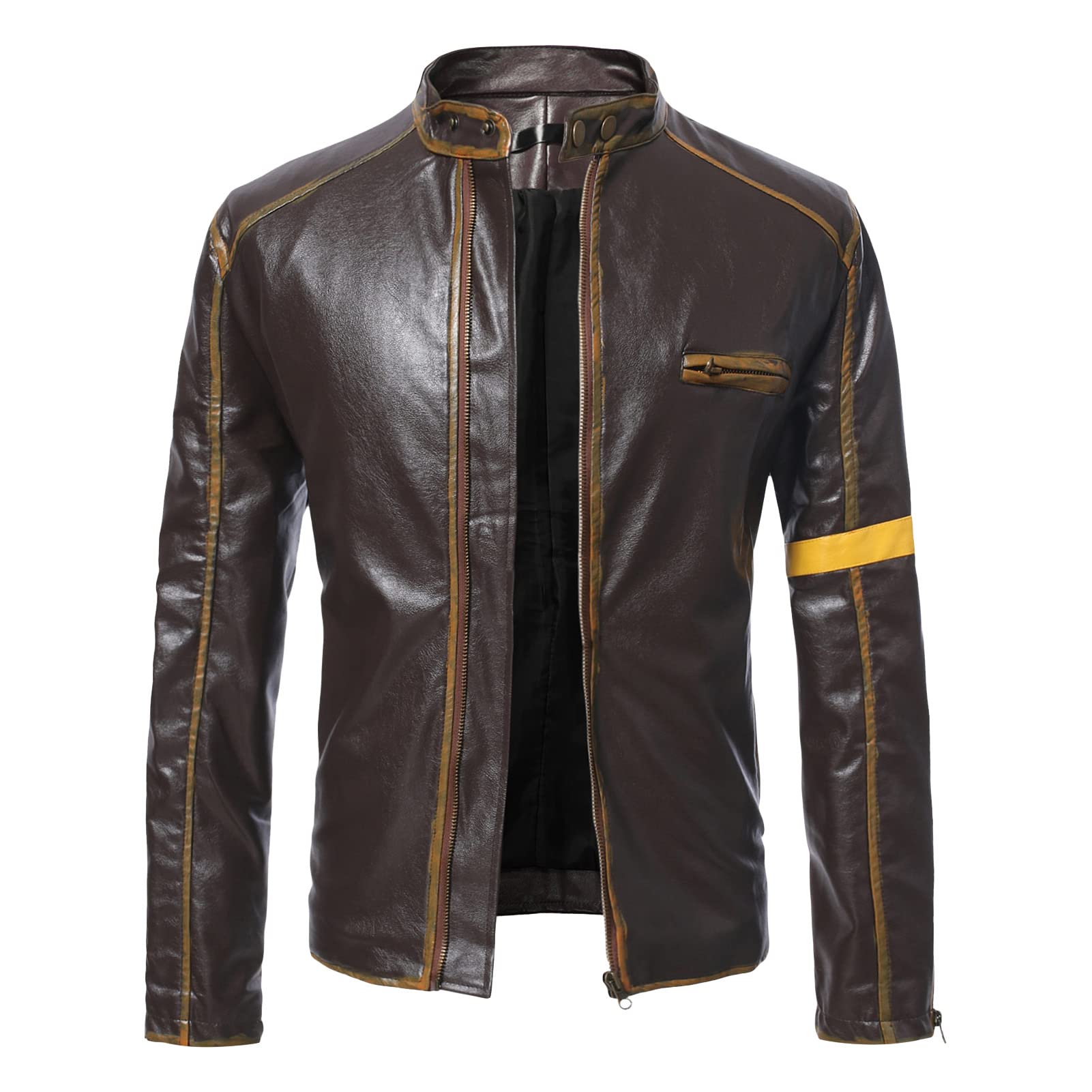 Maiyifu-GJ Men's Vintage Distressed Biker Leather Jacket Retro Slim Fit Motorcycle Biker Jacket Casual Zip Up Bomber Coat (Khaki,X-Large)