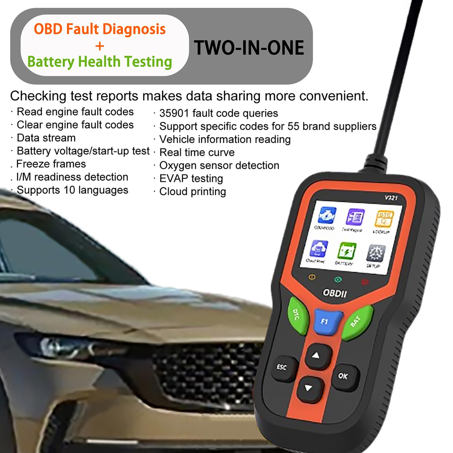 Valise Diagnostic Auto pour Peugeot 508 SW 2010-2025, Lecteur OBD2 Diagnostic Voiture Ecture & Effacement Codes Moteur