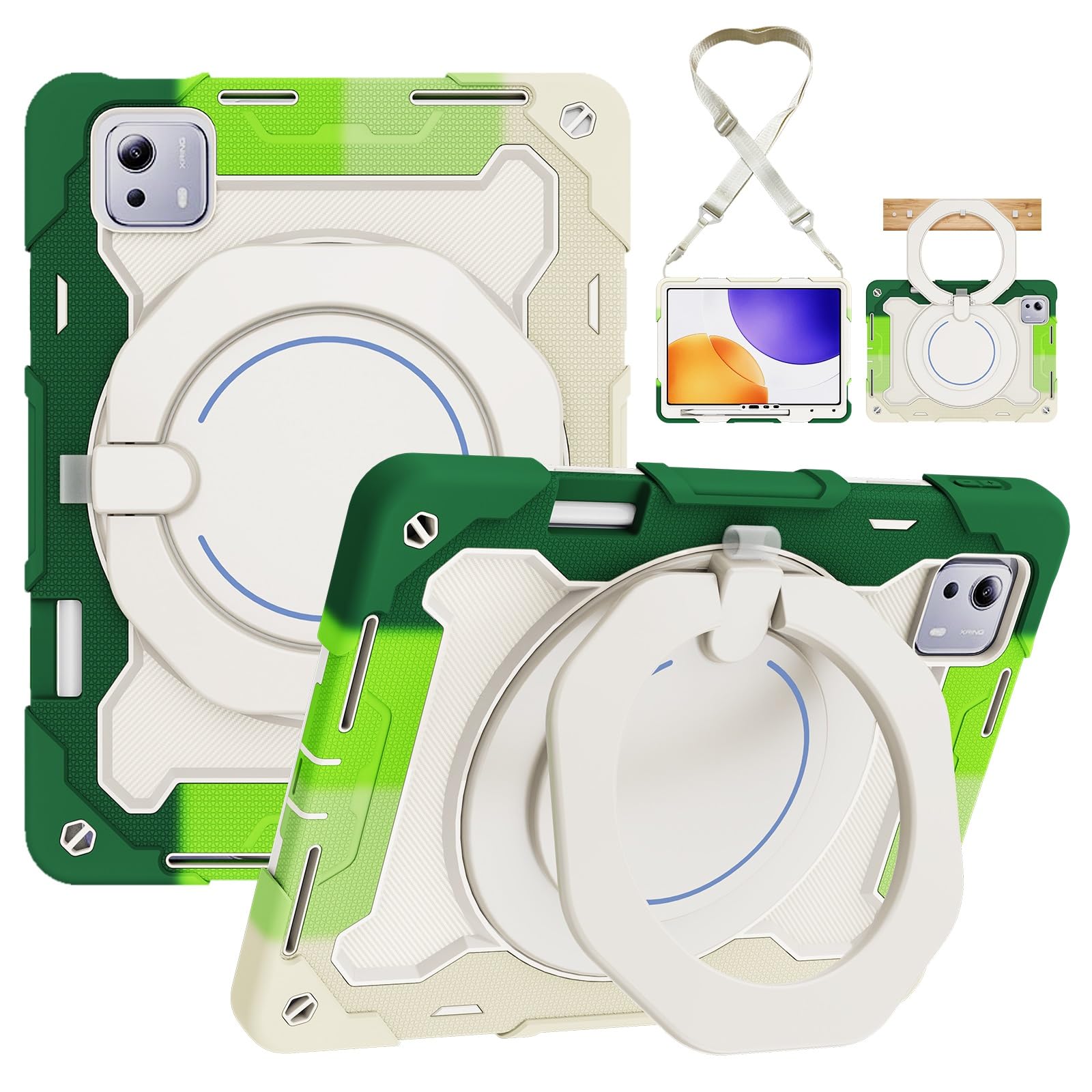 Custodia protettiva completa, resistente, per Xiaomi Pad 7S Pro da 12,5 pollici, supporto girevole a 360°, tracolla, portapenne e anello per impugnatura, copertura antiurto, per bambini e adulti