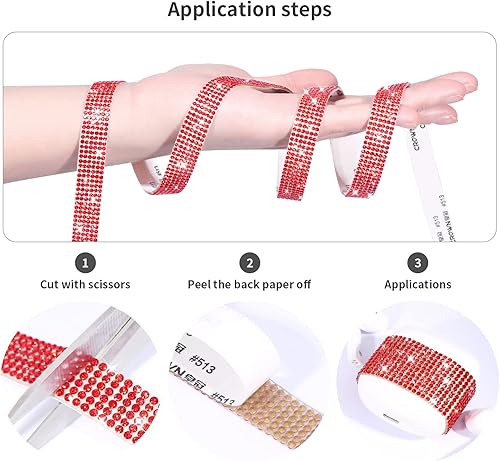 Miniatura 4 de Tiras autoadhesivas de diamantes de imitación, cinta de diamantes de imitación de 0.079 pulgadas con diamantes de imitación brillantes para teléfono