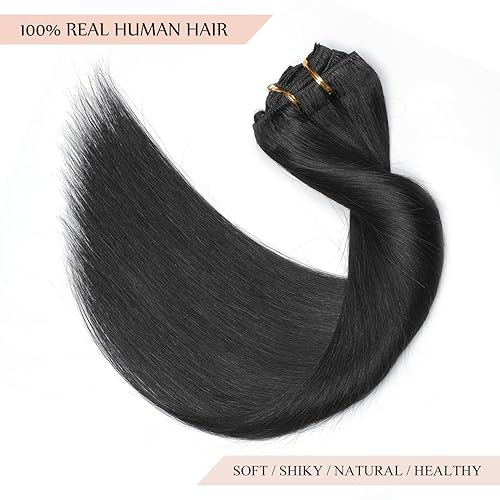 Miniatura 2 de Sisily Extensiones de cabello humano real con pinzas, 18 pulgadas, 5.23 onzas, color negro azabache, extensiones de cabello humano Remy brasileño