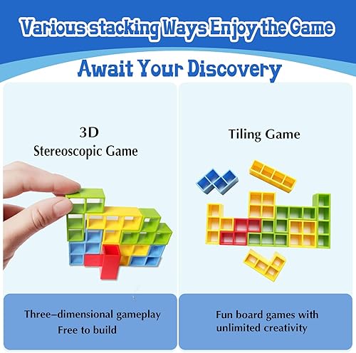 Miniatura 6 de Equilibrio y diversión juego de bloques apilables Tetra Tower para niños y adultos, perfecto para la familia, fiestas, viajes (32 piezas)