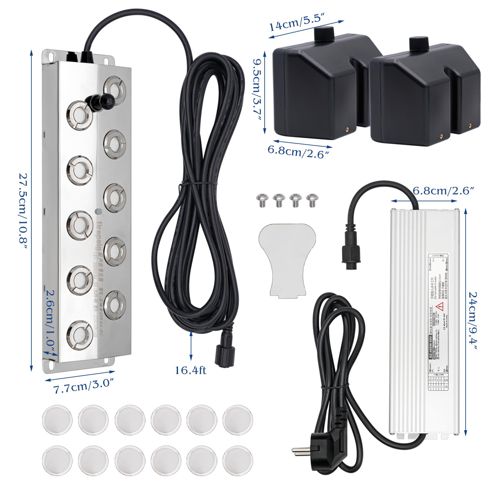 Nebelmacher Ultraschall Vernebler 10-Kopf 7L/h 400W Netzteil Boje Nebelmaschine Terrarien Teiche