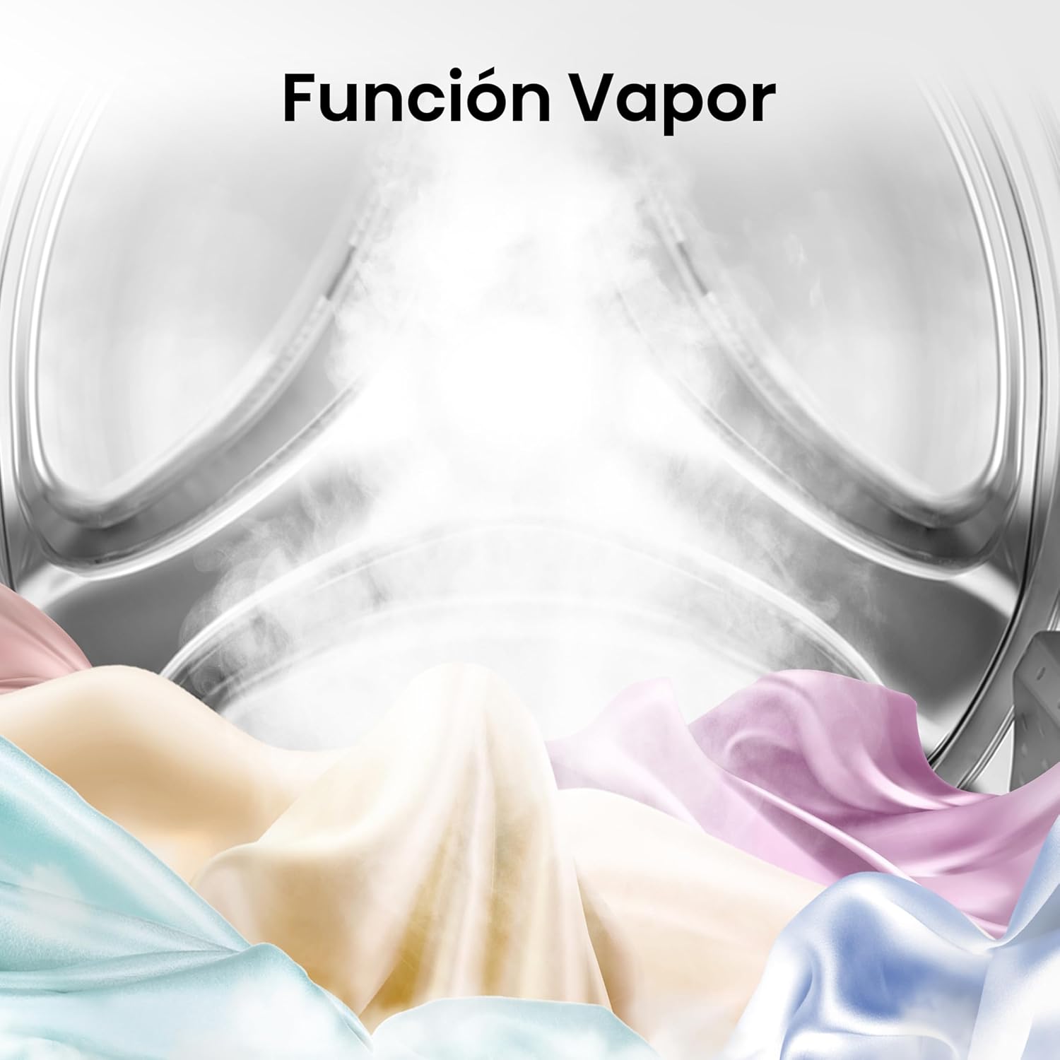 Hisense WD5Q1542BB showing steam inside the drum for the Steam Function