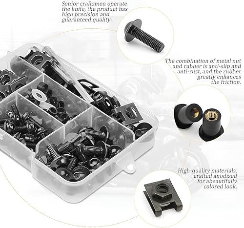 Miniatura 3 de AICEL Kit de pernos de carenado de motocicleta, 177 piezas, tornillos de sujeción coloridos, juego de clips de tuerca, tornillos de aluminio M5 M6