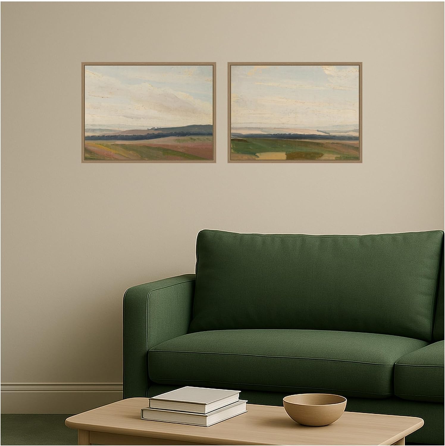 Kate and Laurel Lowland Landscape Sketch Chrystian Breslauer 2 Piece Framed Canvas Wall Art Set by Nostalgia Prints, Sylvie Dark Gold Modern Contemporary, Landscape Art for Wall Decor