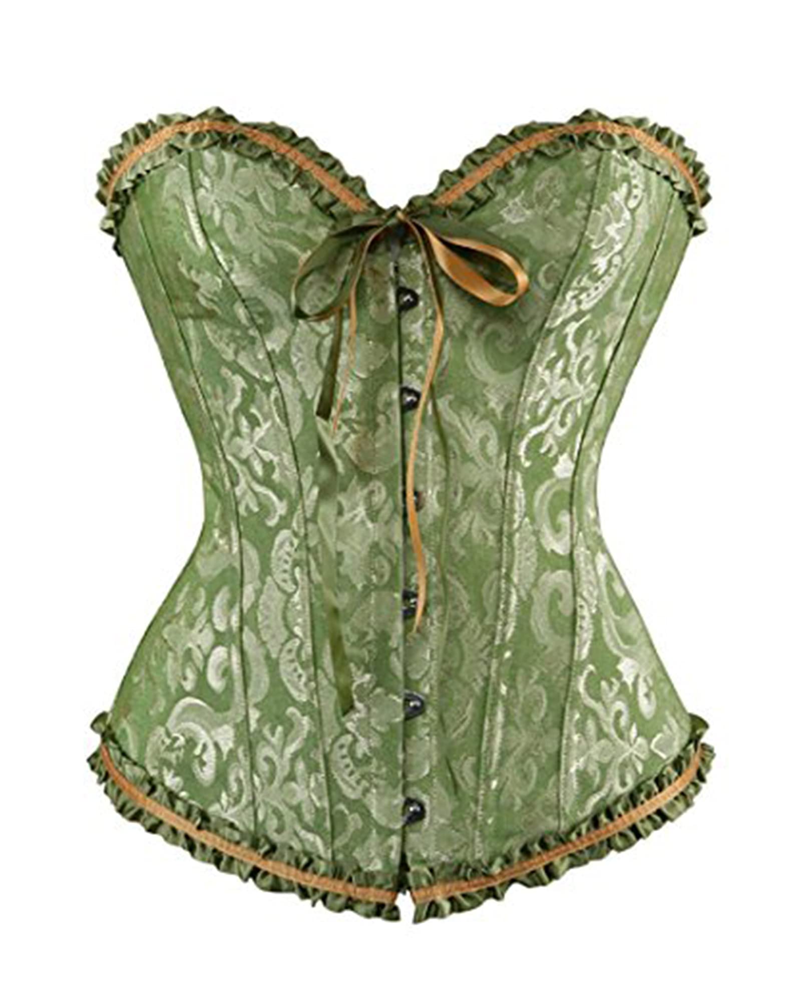 Felcia Women's B-Green Corsets Sexy Brocade Overbust Lace Up Boned Corsets Shapewear Outfit