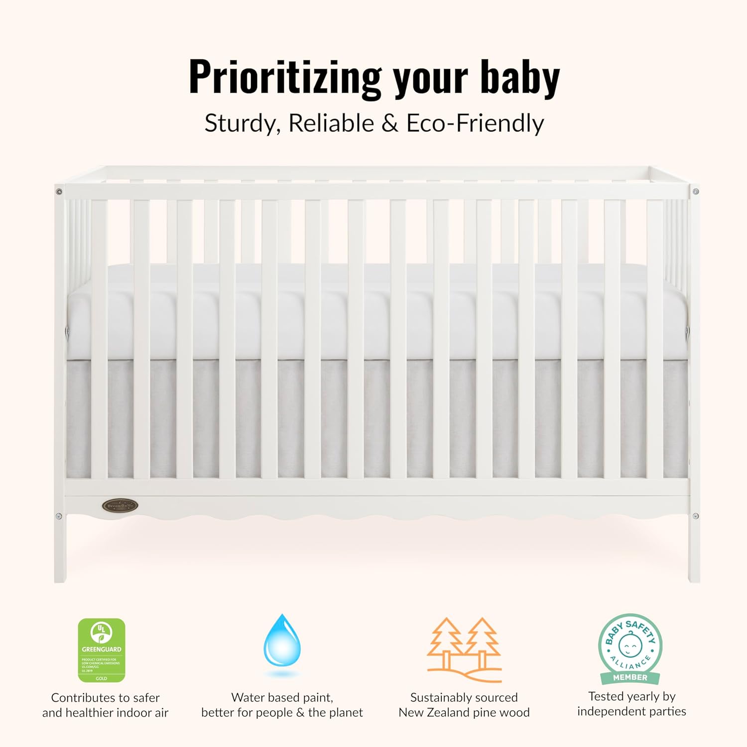 Dream On Me Synergy Wave 5-in-1 Convertible Crib in Cannoli Cream, JPMA & Greenguard Gold Certified, Converts from a Baby Crib to a Toddler Bed, Daybed, and Full-Size Bed