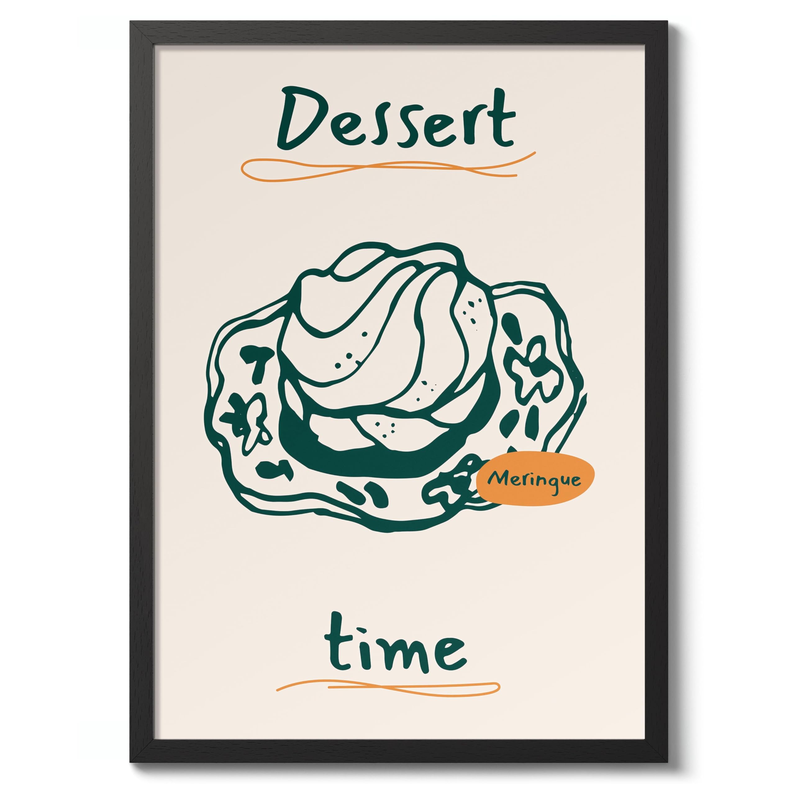 Animato Dessert Time Kitchen Poster, Cooking Baking Quotes Prints, Kitchen Line Food Illustration Wall Art, Funny Humour Quotes Home Decor, Archival Matte, 50x70cm (Black Frame) - 50x70cm