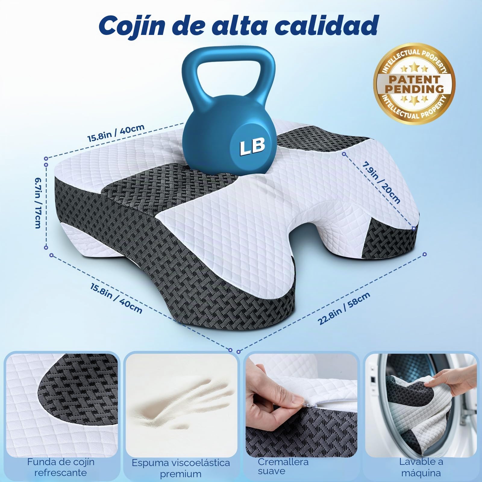 SAHEYER Almohada Cervicales y Cuello, 2 en 1 Almohada para Brazo Ergonómica, Almohada para Dormir de Lado Espuma Viscoelástica con 3 Huecos para los Brazos