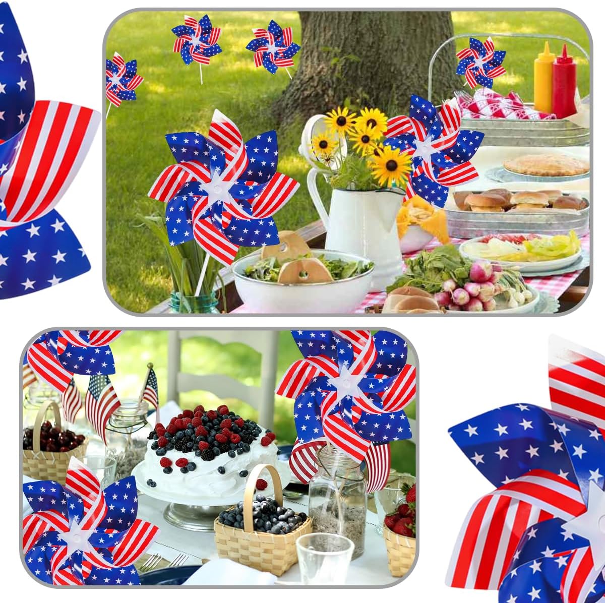10 Pcs Fourth of July Pinwheels Red White and Blue 4th of July Decorations American Flag Pinwheel Memorial Day Independence Party Supplies Garden Wind Spinners Patriotic Yard Outdoor Decor
