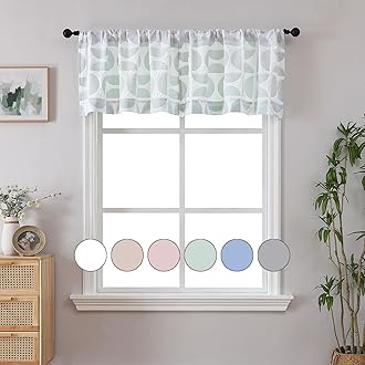 Aiyufeng White and Green Valances for Windows, 3D Embossed Textured Semi Curtain Valance 18 Inch Length for Bedroom Living Room, Soft Airy Rod Pocket Farmhouse Small Curtains for Windows, 38" Wx18 L
