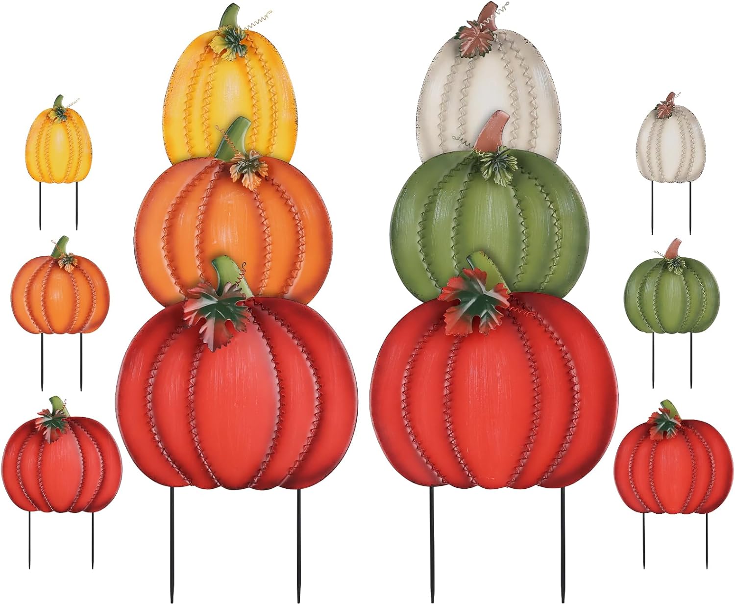 PHITRIC Fall Decorations Outdoor, 34" 2PCS Decorative Garden Stakes with 6 Pumpkins for Fall Decor, Metal Yard Signs for Home Outside Garden Yard Lawn Patio, Thanksgiving Decorations