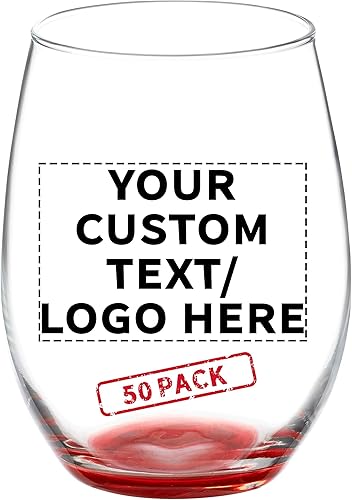 DISCOUNT PROMOS 50 ARC - Juego de copas de vino sin tallo, 21 onzas, texto personalizable, logotipo, Chardonnay, Cabernet, Merlot, Sauvignon, rojo