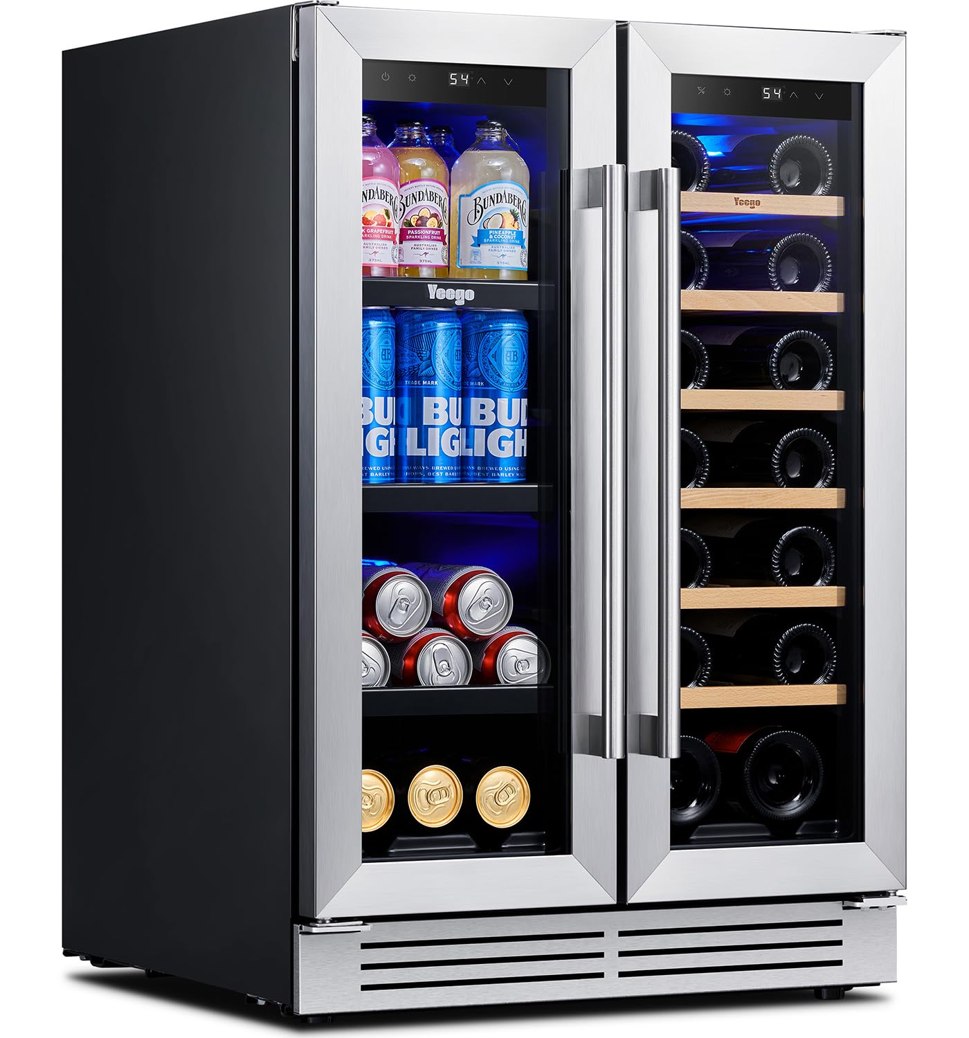 Yeego Wine and Beverage Refrigerator, 24 Inch Dual Zone Wine Fridge, Built-in or Freestanding Wine Cooler with Glass Doors, Under Counter Drink Fridge for Wine/Beer/Soda/Water | Fridge.com