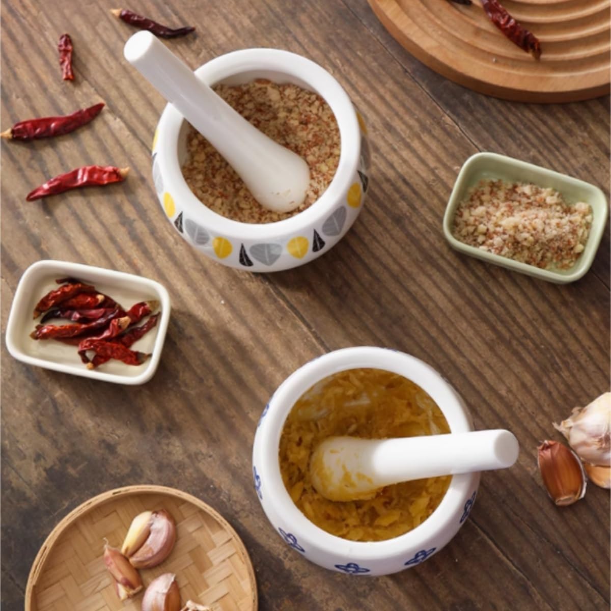 Mortar Pestle Set Household Ceramic Garlic Pounder Manual Grinder Crusher Pounding Pestle Set Kitchen Grinder