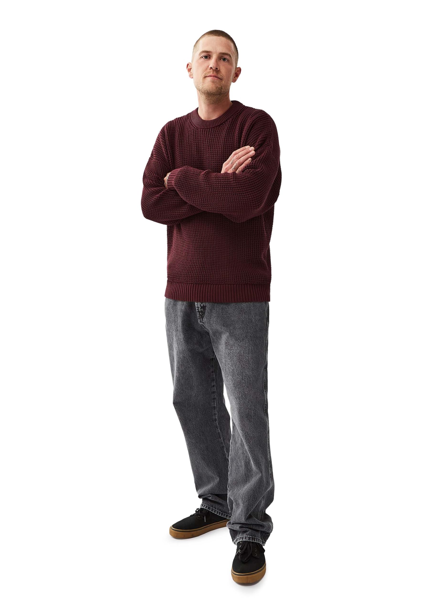 Honesty Rules Boxy Waffle Knitter Pullover Herren, bequemer Strickpullover Oversize für Männer, Crew Neck Pullover aus 100% Bio-Baumwolle, Langarm-Strick mit Rundhalsausschnitt
