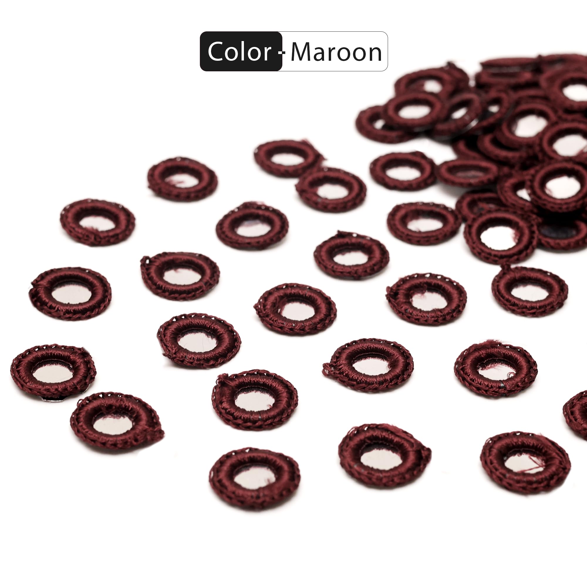 Embroiderymaterial Maroon Mirror Work Embroidery Rings 20MM β Sewing Mirror Embellishments for Blouse, Saree, Lehenga, Dress Decoration & DIY Crafts (Maroon, 100 Pieces, 20MM) 3