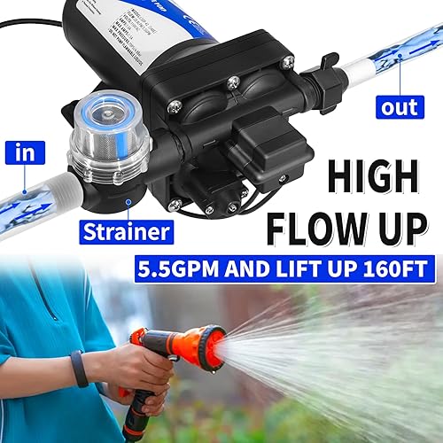 Miniatura 2 de TDR Jacky Bomba de agua de diafragma, bomba autocebante, bomba de autocebado, bomba de refuerzo de presión 4.6GPM 72 PSI 110V para RV camping jardín
